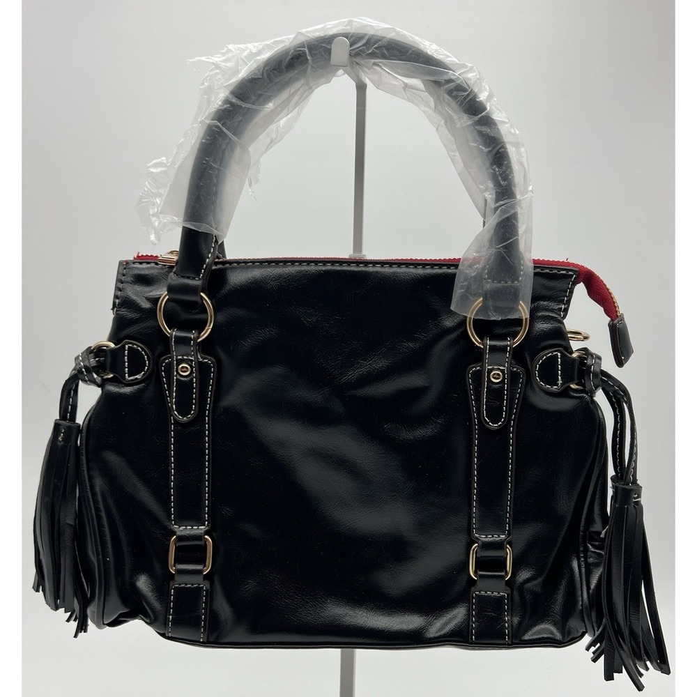 Black Faux‎ Leather Handbag Bikers Style